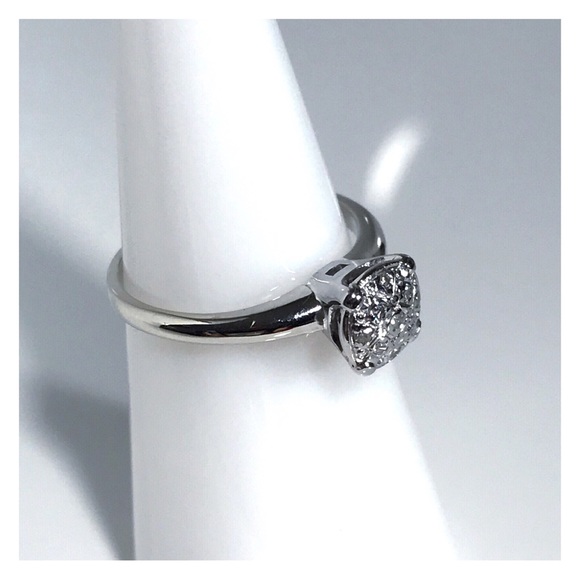 14KT GYPSY SET DIAMOND MID CENTURY MODERN SOLID WHITE GOLD RING - Picture 4 of 13